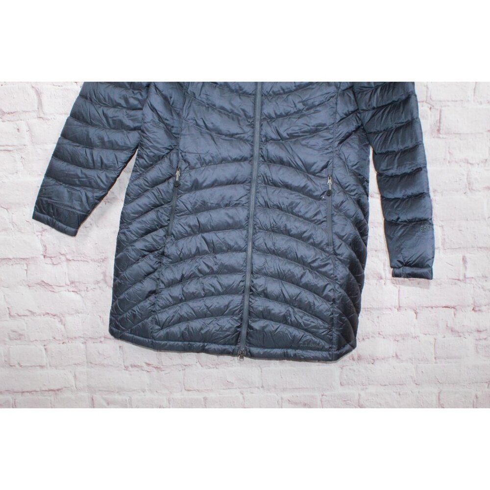 LL Bean Ultralight 850 Down Hooded Coat Three Quarter Length Mariner Blue XL - Picture 3 of 11